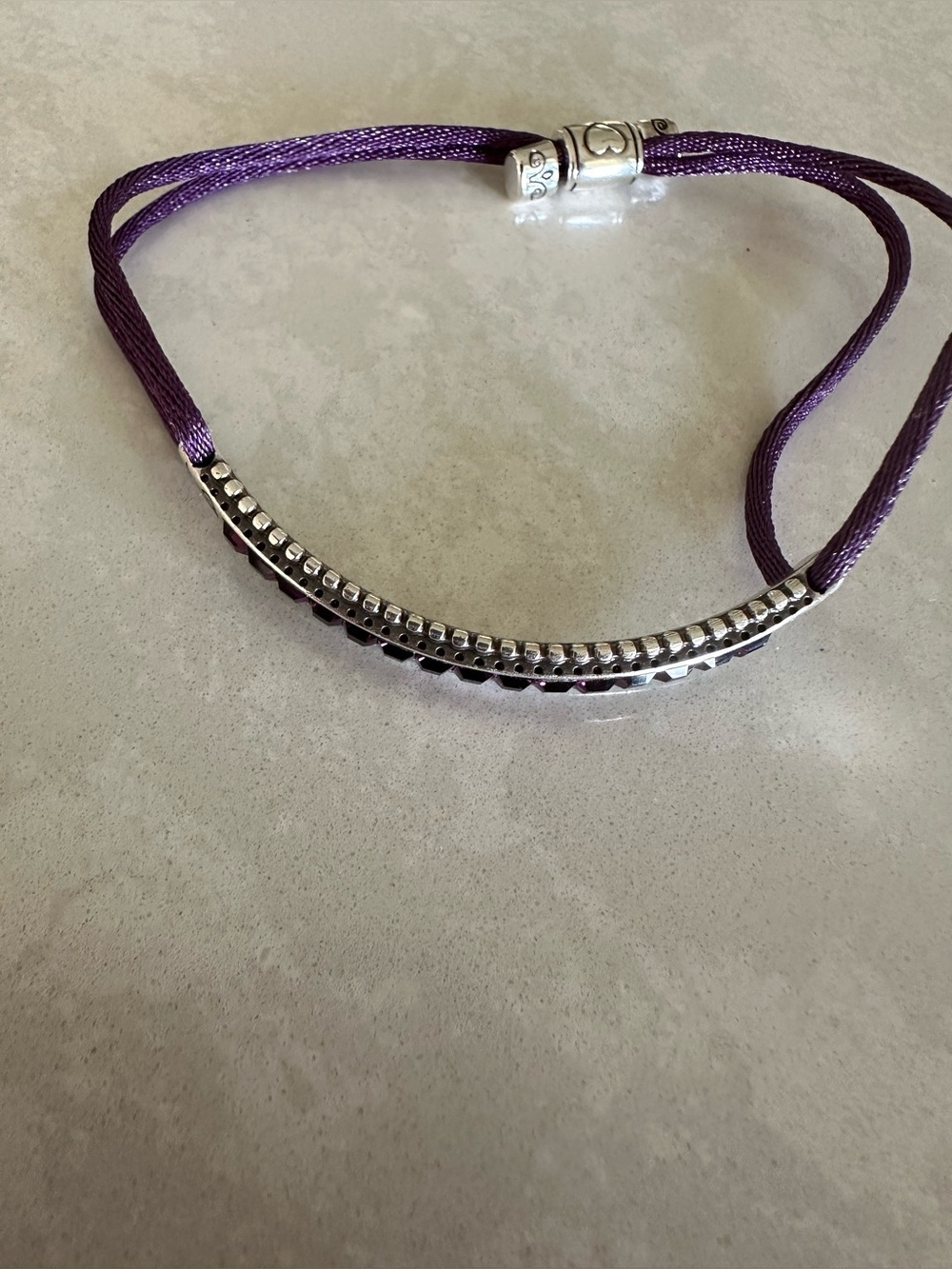 Brighton Purple Cord Necklace with Silver Curved Bar